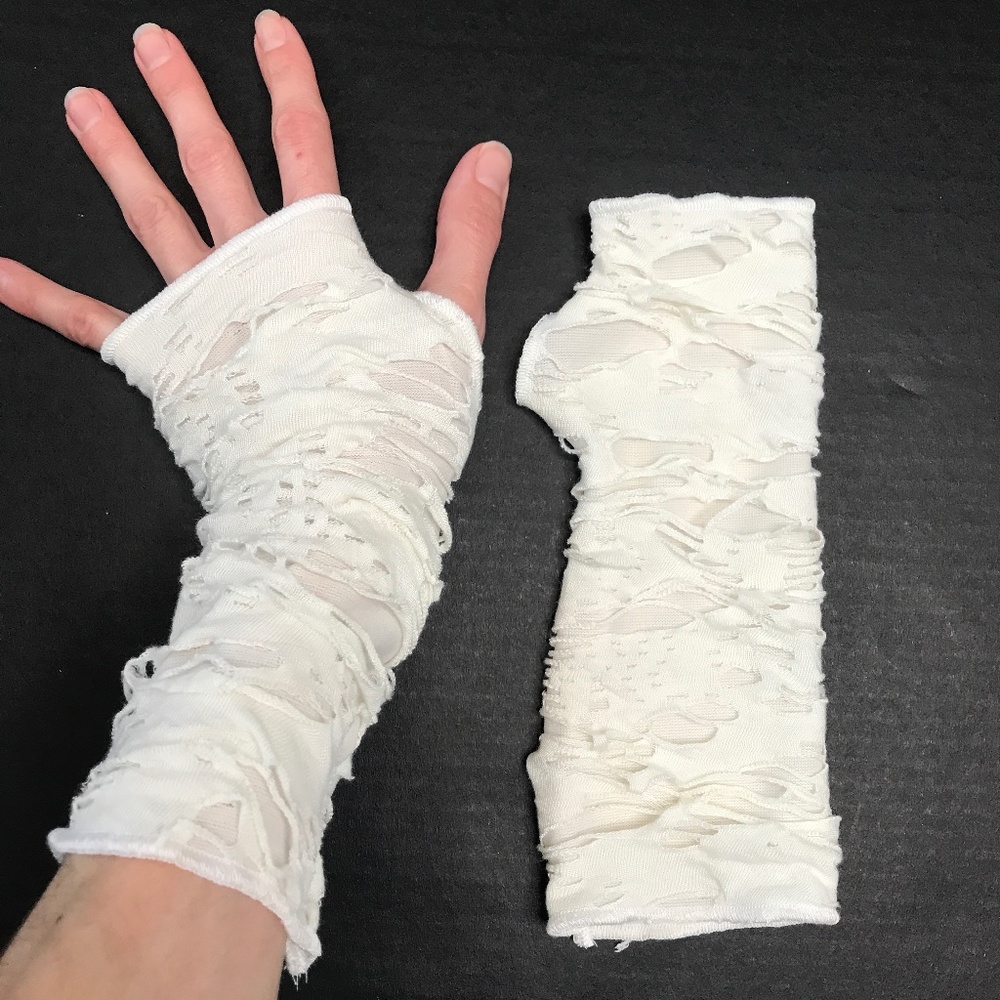 White Mummy Gloves Mens Hand Covers Bandage Arm Covers Ghost Zombie Ripped Biker